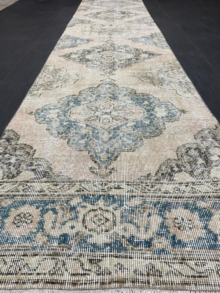 Beige Turkish Runner Rug 2' 8" x 12' 5" Hand-Knotted reverse