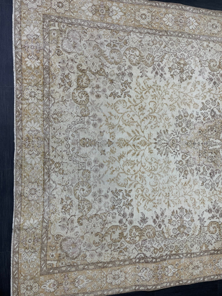 Beige Turkish Oushak Rug 6' 6" x 10' 4" Hand-Knotted field