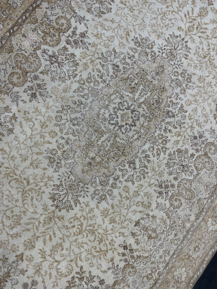 Beige Turkish Oushak Rug 6' 6" x 10' 4" Hand-Knotted reverse