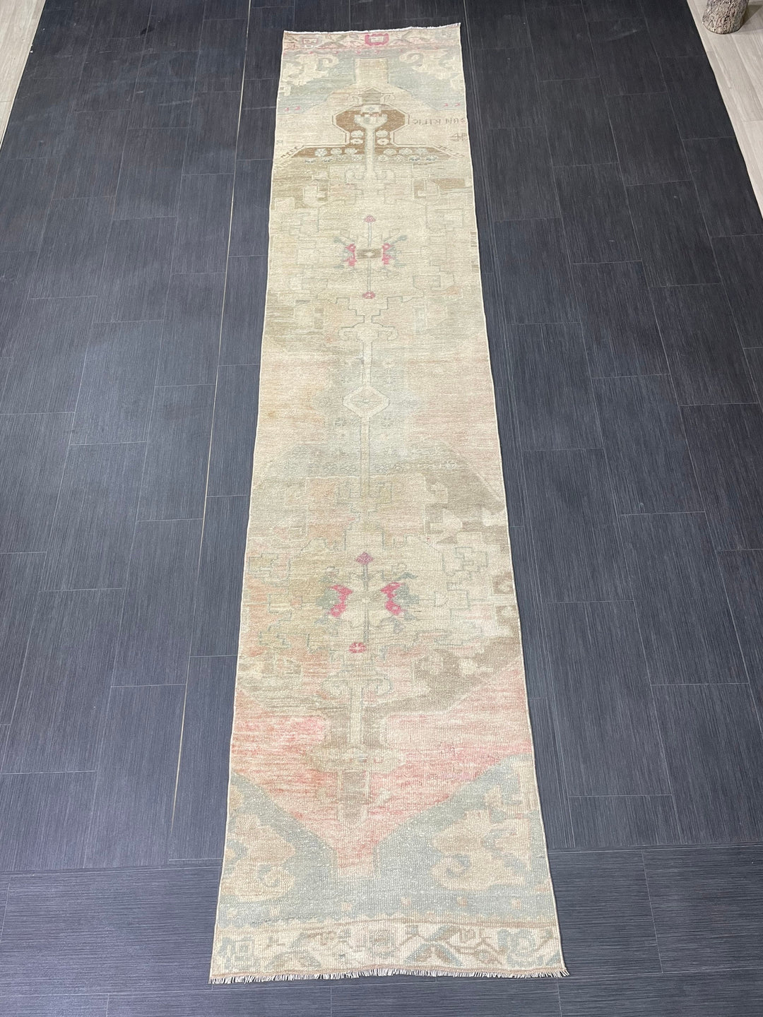 Beige Turkish Runner Rug 2' 6" x 11' 7" Hand-Knotted border