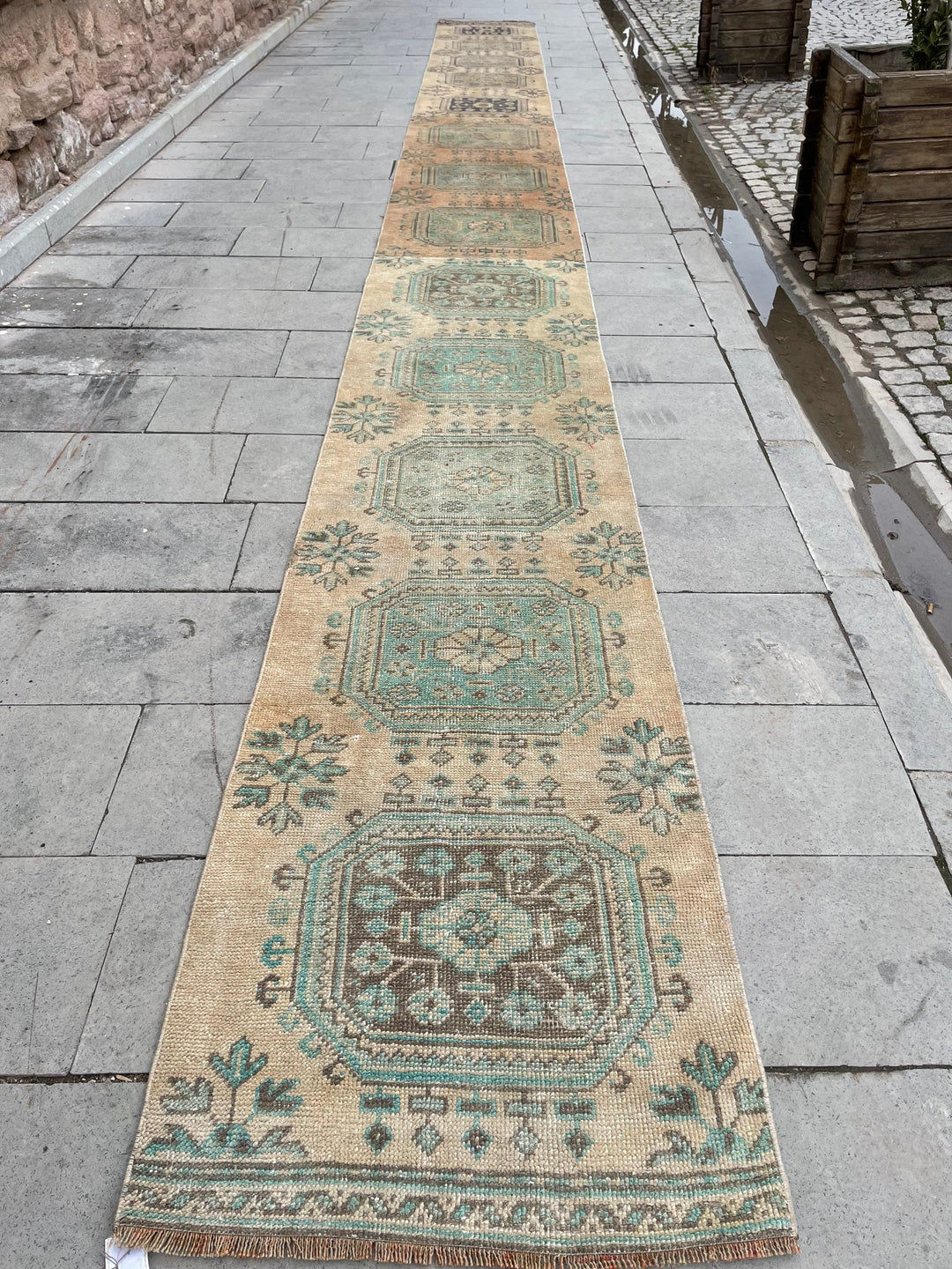 Beige Turkish Runner Rug 2' 4" x 25' 10" Hand-Knotted | No. WR44764