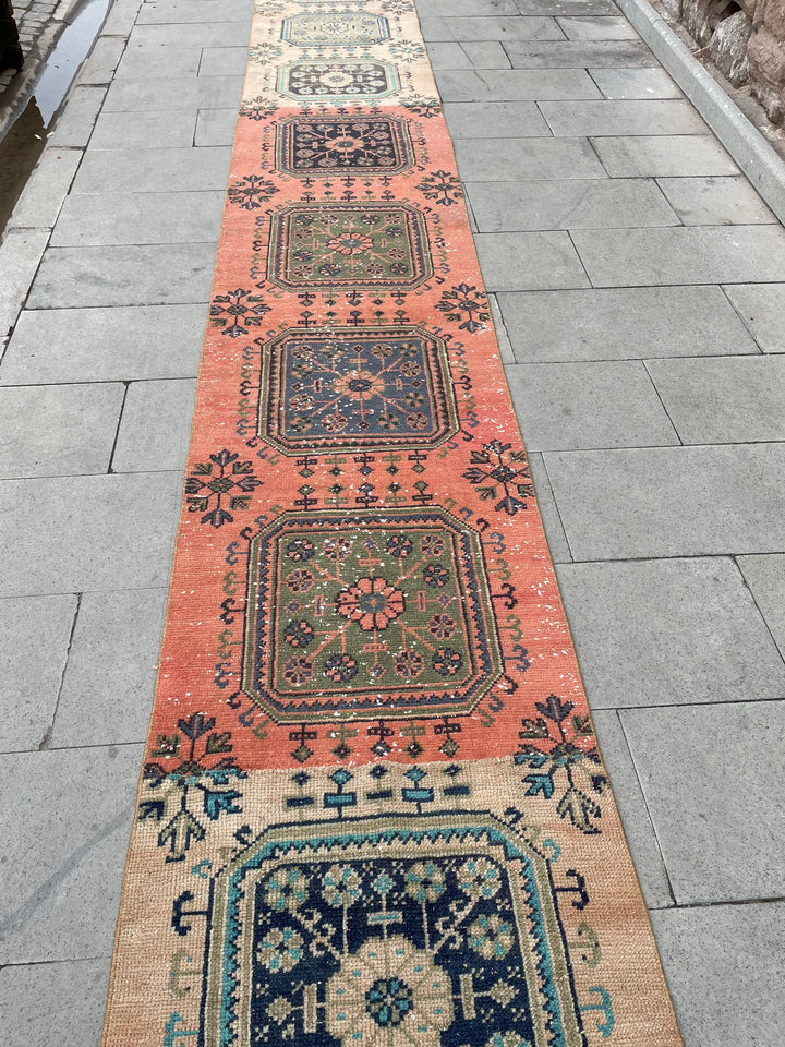 Beige Turkish Runner Rug 2' 4" x 27' 6" Hand-Knotted | No. WR33275