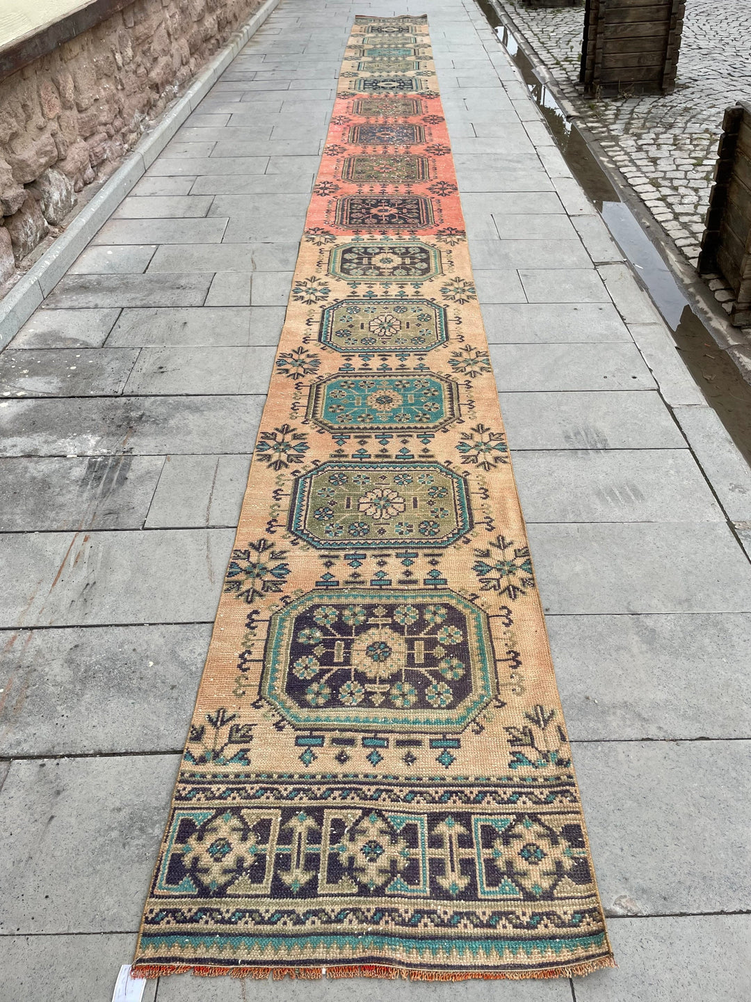 Beige Turkish Runner Rug 2' 4" x 27' 6" Hand-Knotted | No. WR33275