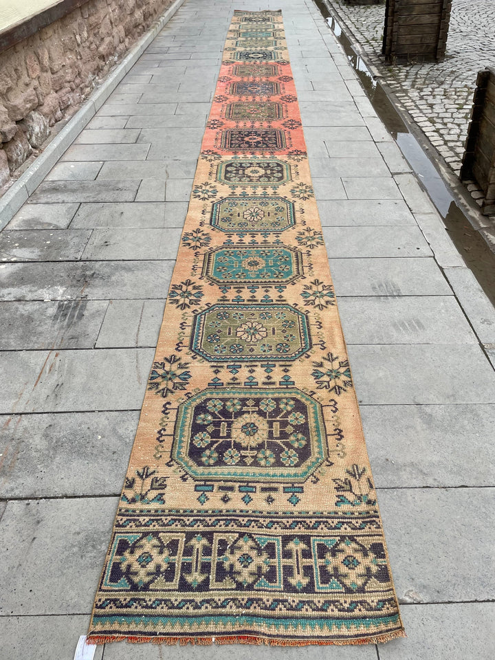 Beige Turkish Runner Rug 2' 4" x 27' 6" Hand-Knotted | No. WR33275