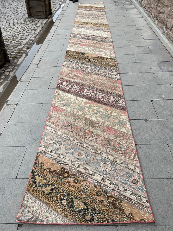 Beige Turkish Runner Rug 2' 9" x 22' 1" Hand-Knotted field