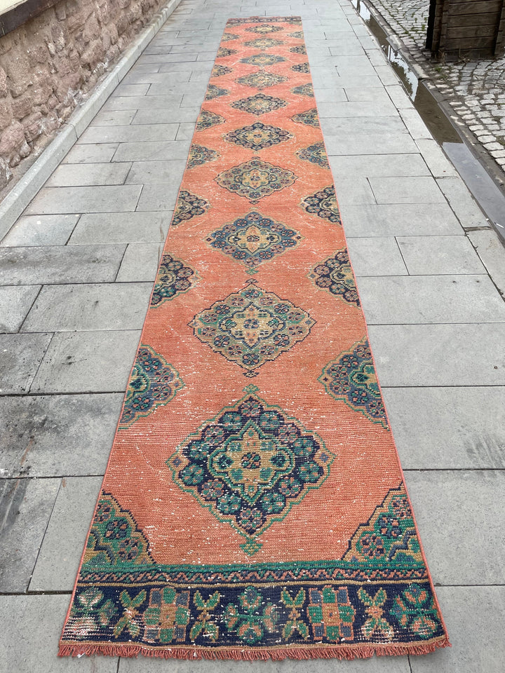 Beige Turkish Runner Rug 2' 8" x 20' 10" Hand-Knotted reverse