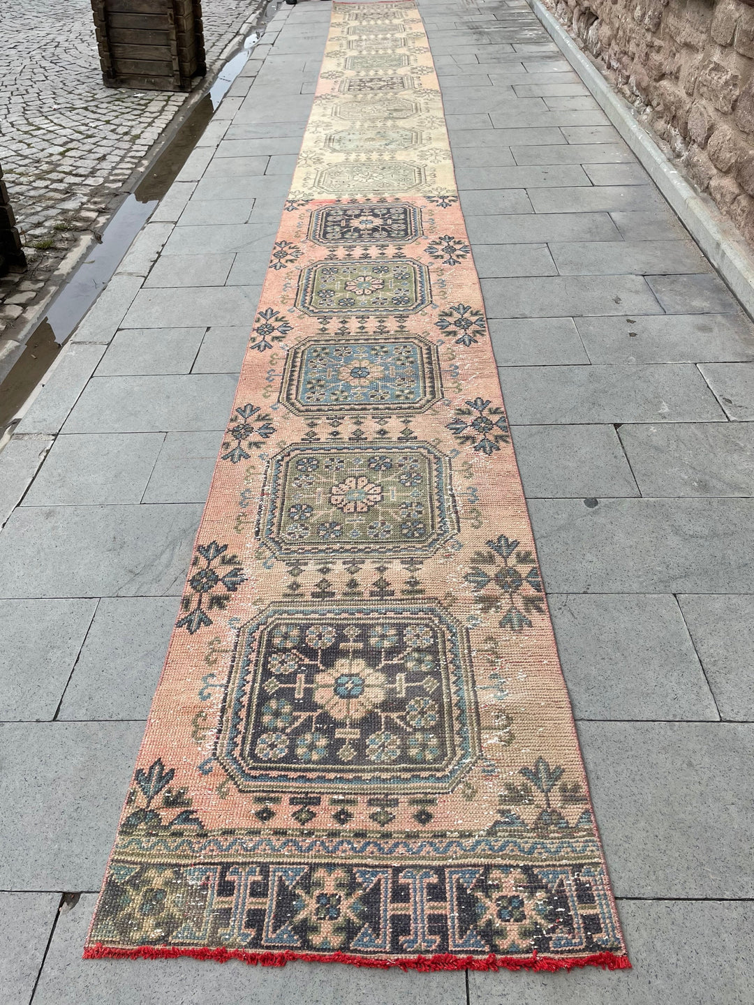 Beige Turkish Runner Rug 2' 6" x 26' 9" Hand-Knotted texture