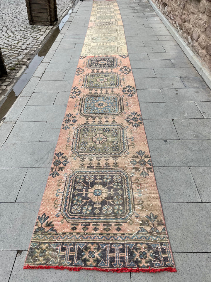 Beige Turkish Runner Rug 2' 6" x 26' 9" Hand-Knotted texture