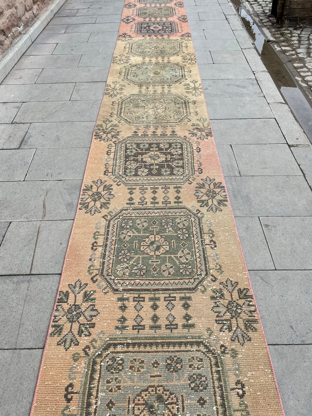 Beige Turkish Runner Rug 2' 6" x 26' 9" Hand-Knotted reverse
