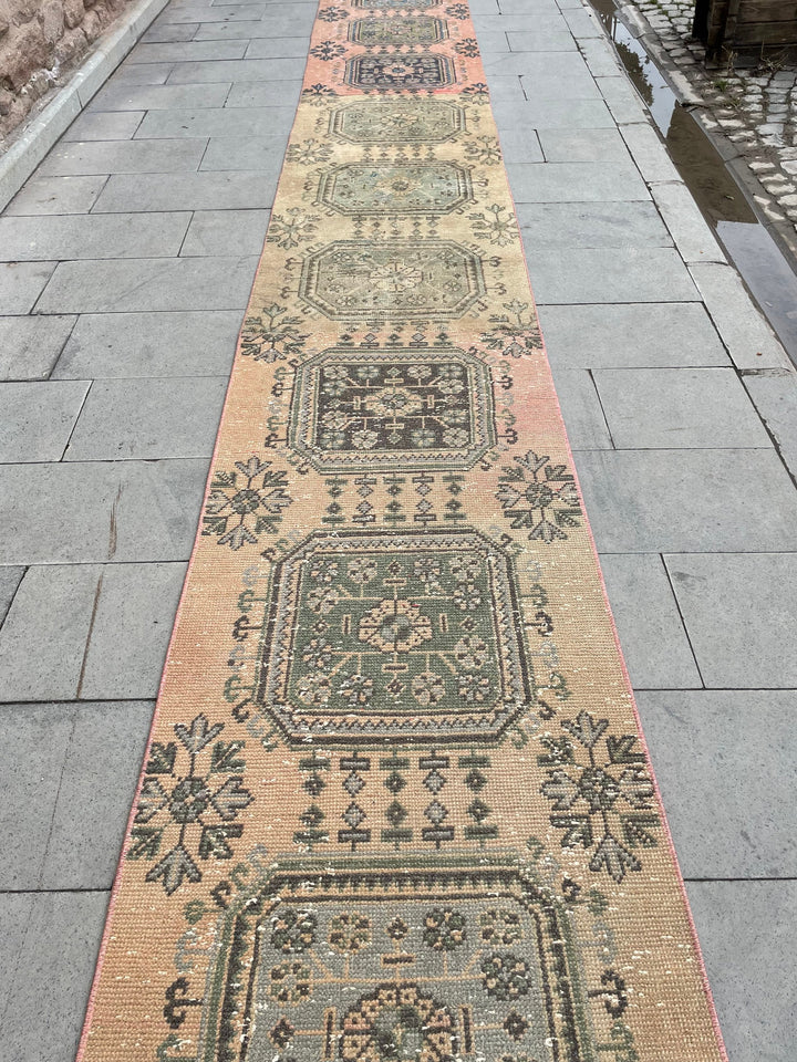 Beige Turkish Runner Rug 2' 6" x 26' 9" Hand-Knotted reverse