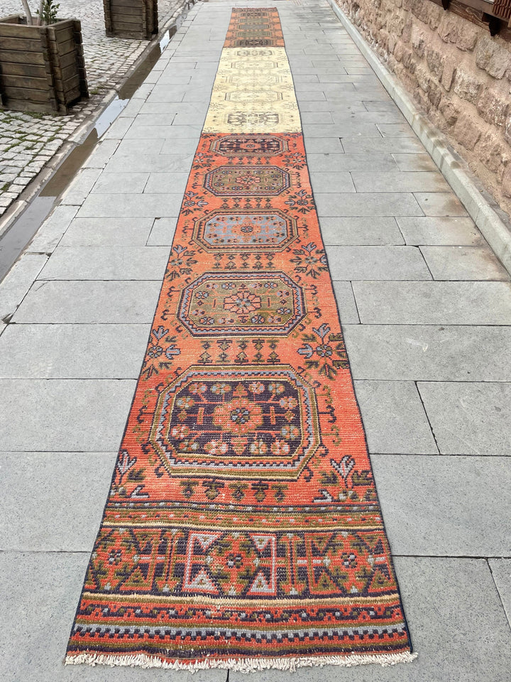 Beige Turkish Runner Rug 2' 4" x 31' 2" Hand-Knotted | No. WR79648