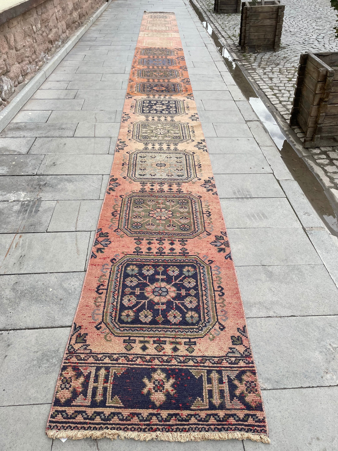 Beige Turkish Runner Rug 2' 4" x 29' 4" Hand-Knotted pattern