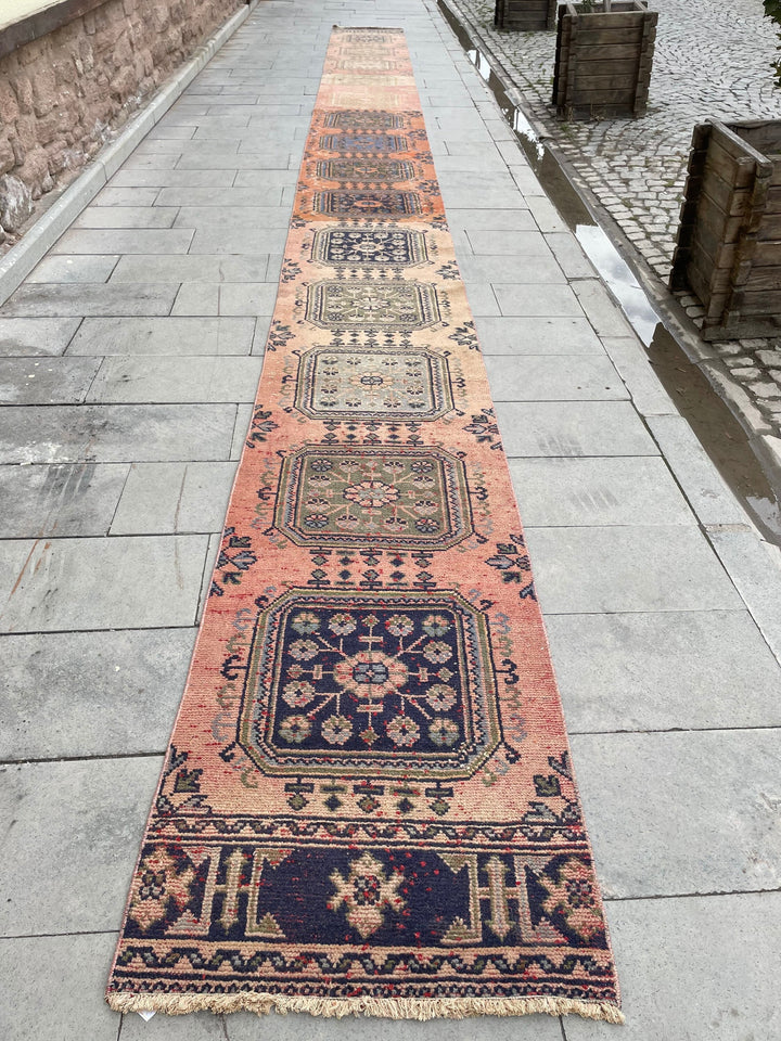 Beige Turkish Runner Rug 2' 4" x 29' 4" Hand-Knotted pattern