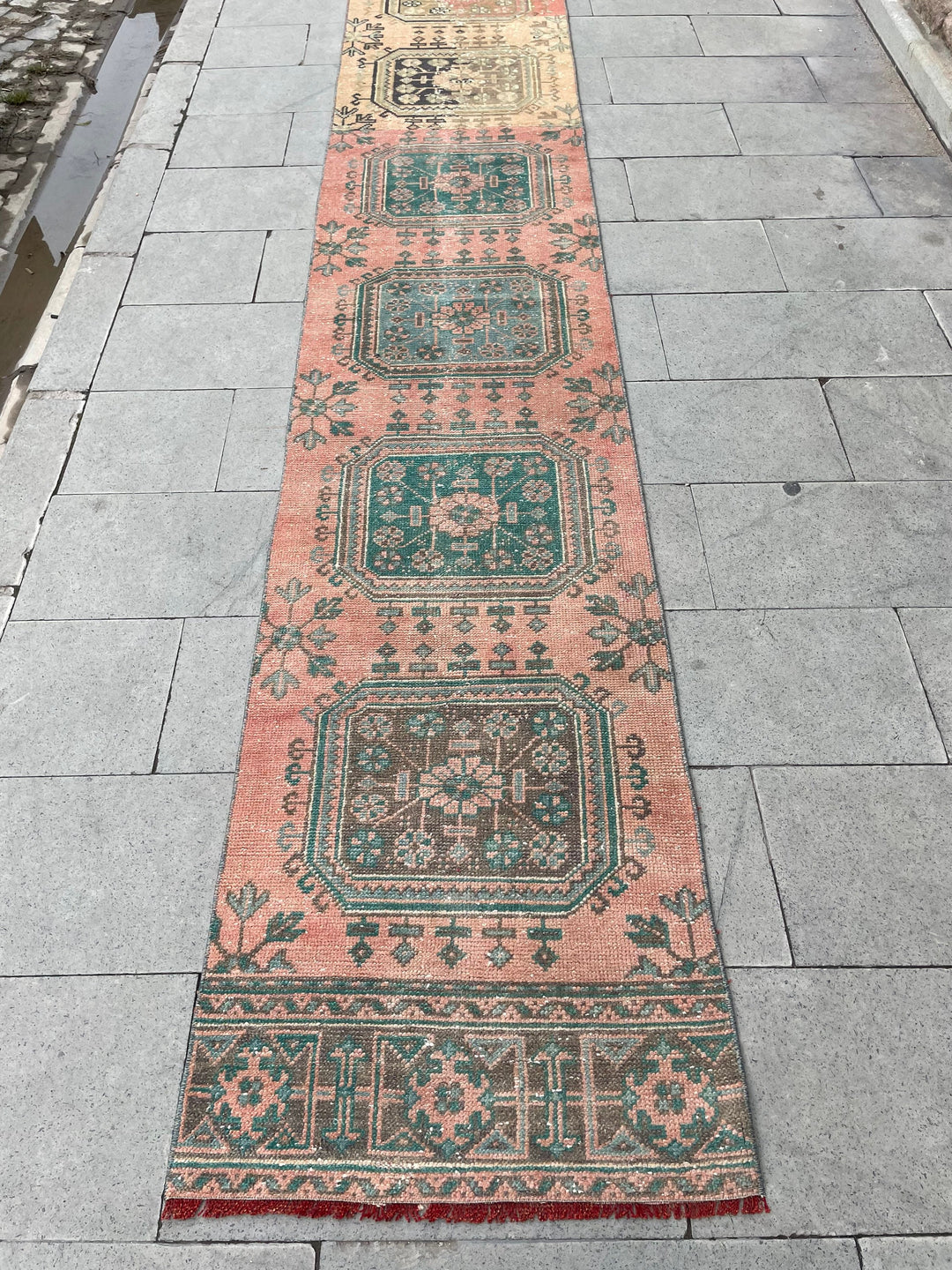 Beige Turkish Distressed Runner Rug 2' 4" x 24' 4" Hand-Knotted | No. WR71221