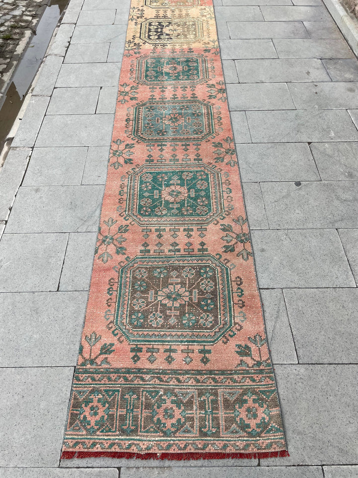 Beige Turkish Distressed Runner Rug 2' 4" x 24' 4" Hand-Knotted | No. WR71221