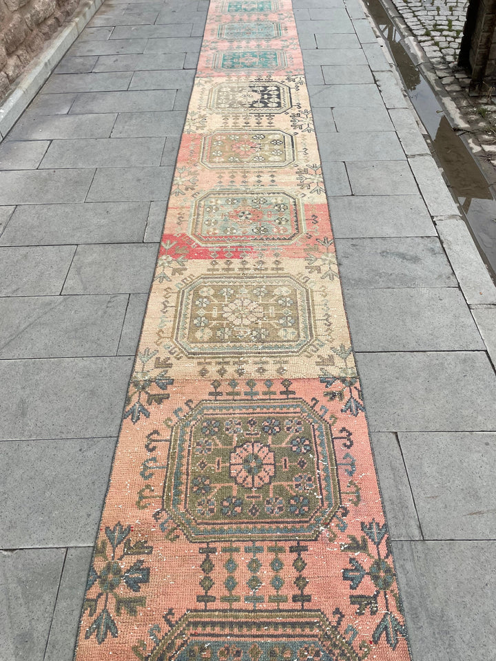 Beige Turkish Distressed Runner Rug 2' 4" x 24' 4" Hand-Knotted | No. WR71221