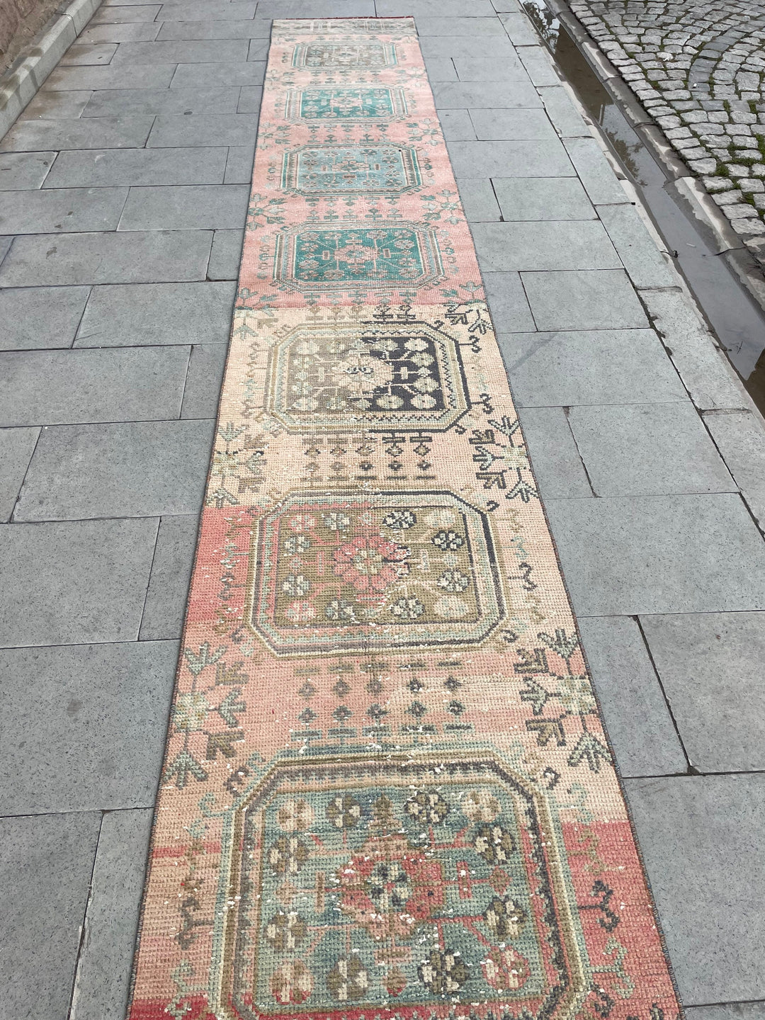 Beige Turkish Distressed Runner Rug 2' 4" x 24' 4" Hand-Knotted | No. WR71221