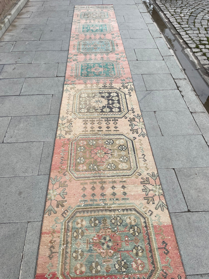 Beige Turkish Distressed Runner Rug 2' 4" x 24' 4" Hand-Knotted | No. WR71221