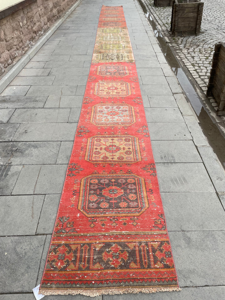 Beige Turkish Runner Rug 2' 3" x 28' 5" Hand-Knotted reverse