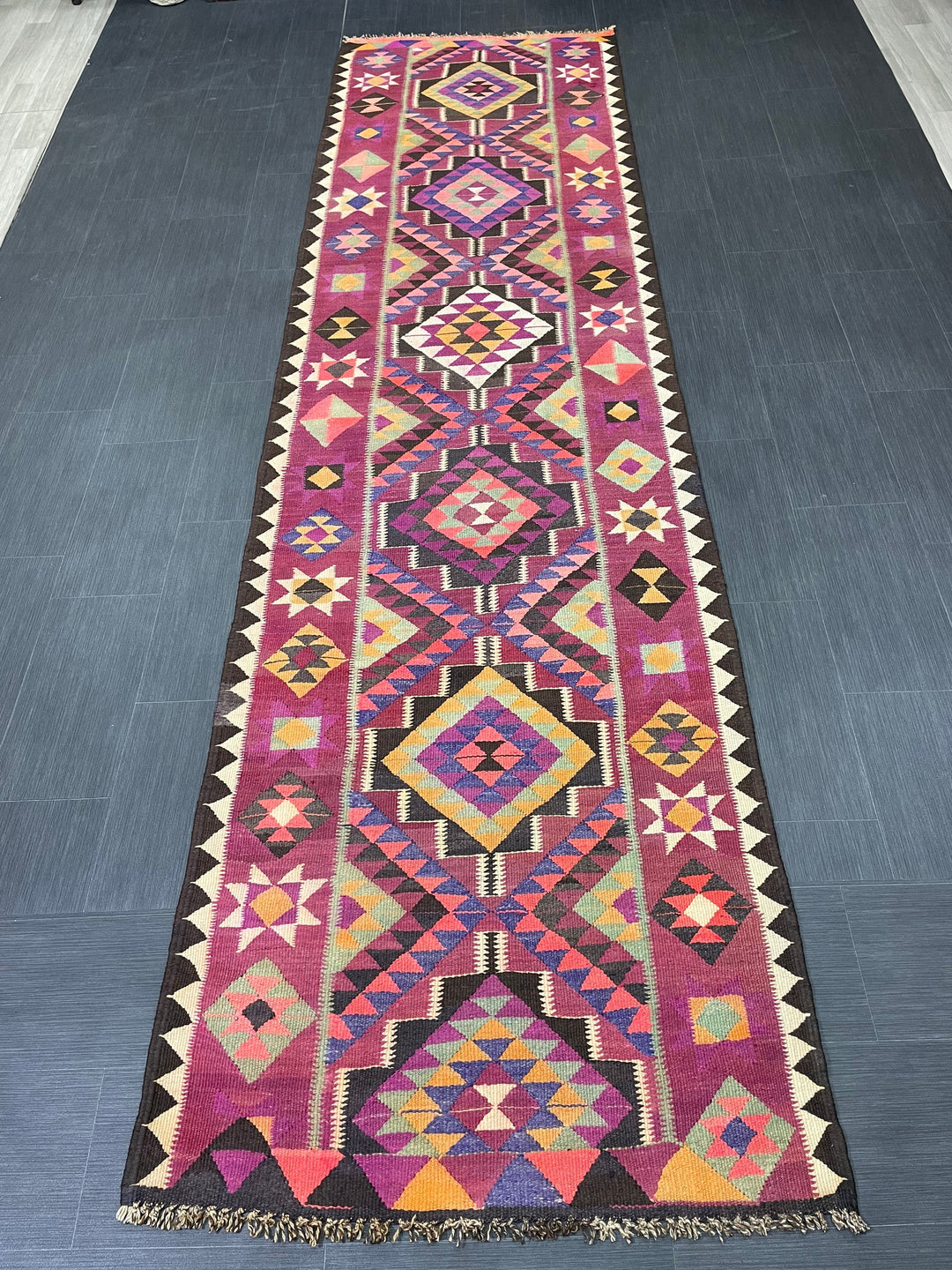 Rust Turkish Runner Rug 3' 4" x 12' 6" Hand-Knotted pattern