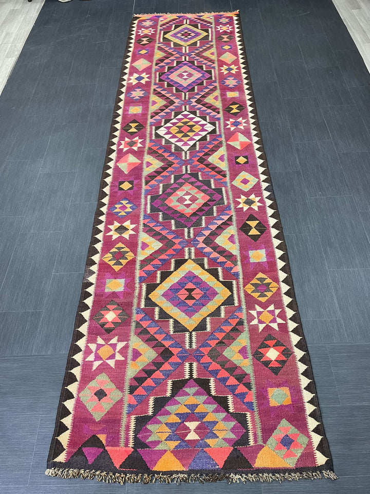 Rust Turkish Runner Rug 3' 4" x 12' 6" Hand-Knotted pattern