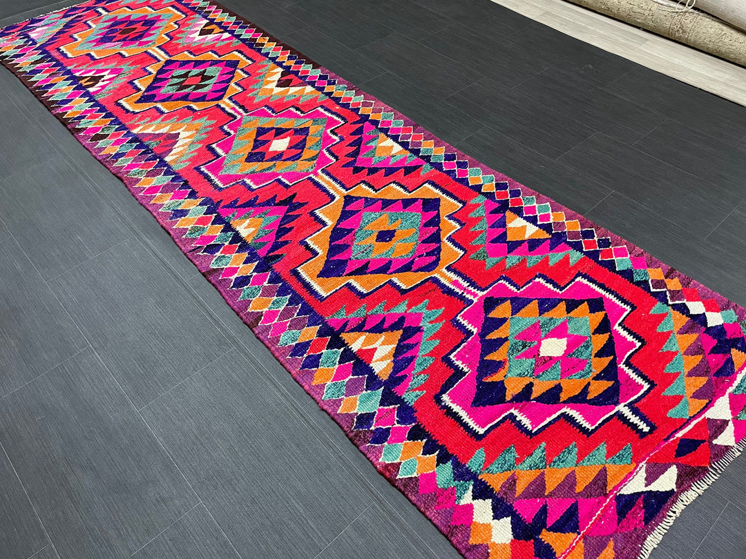 Rust Turkish Runner Rug 3' x 9' 9" Hand-Knotted field