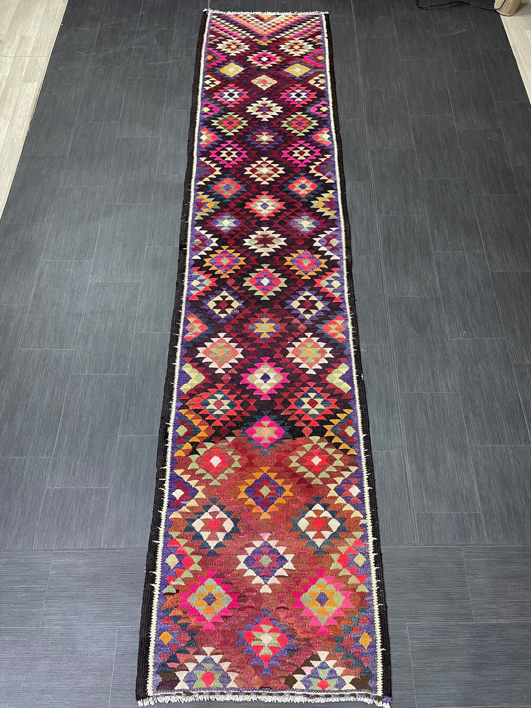Rust Turkish Runner Rug 2' 9" x 12' 7" Hand-Knotted border