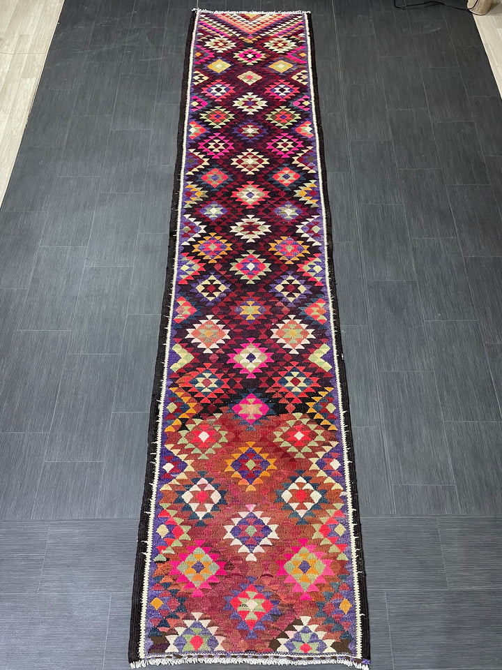 Rust Turkish Runner Rug 2' 9" x 12' 7" Hand-Knotted border