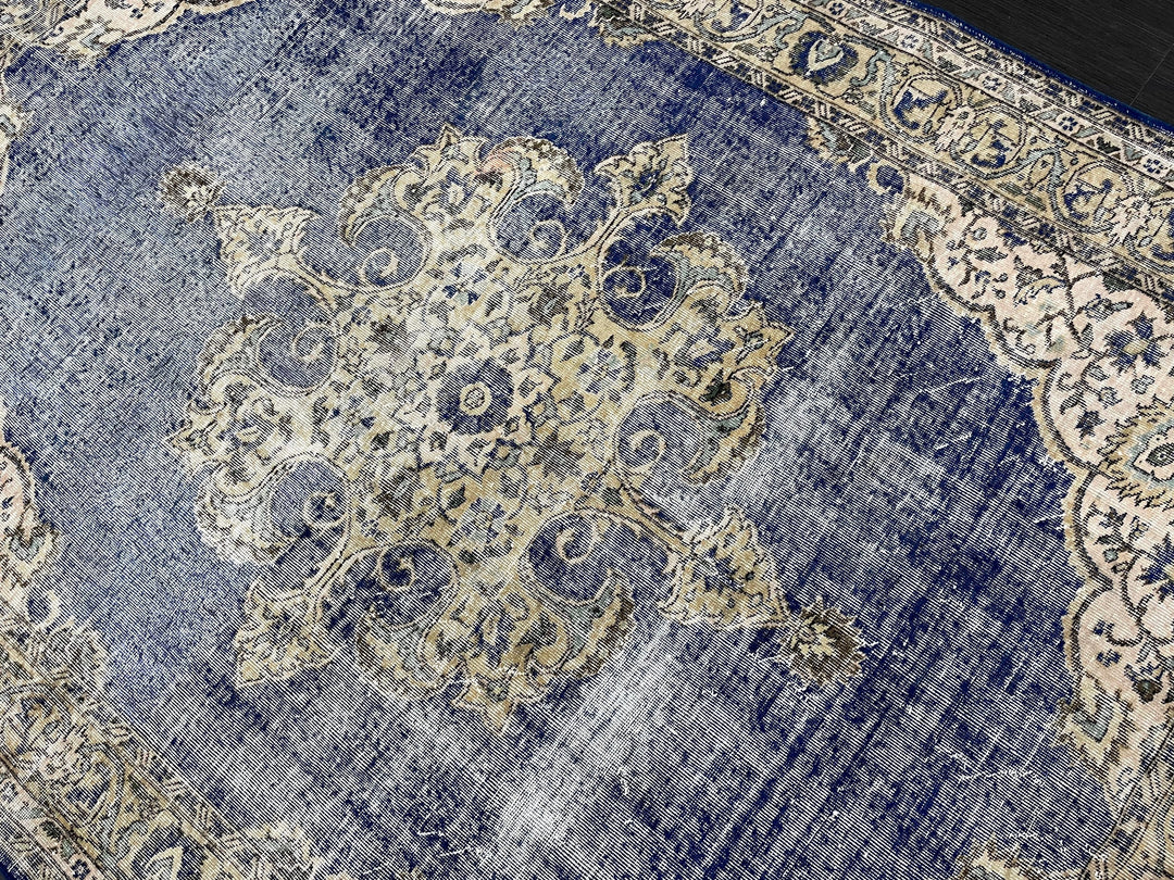 Beige Turkish Runner Rug 6' 8" x 9' 5" Hand-Knotted | No. WR26607
