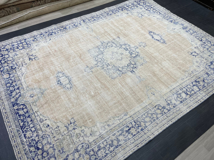 Beige Turkish Runner Rug 8' x 10' 10" Hand-Knotted