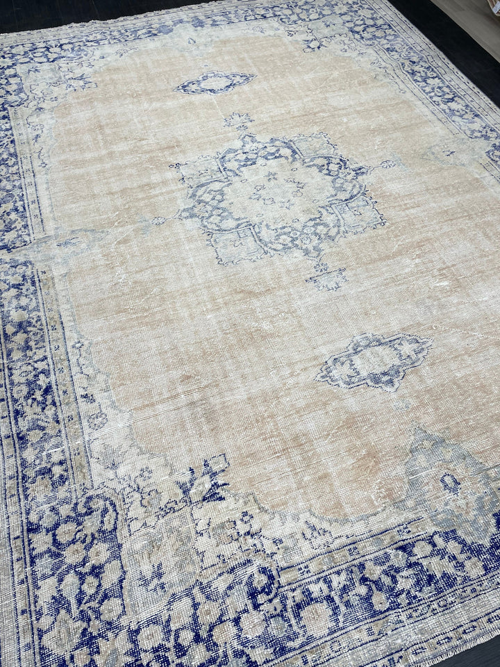 Beige Turkish Runner Rug 8' x 10' 10" Hand-Knotted reverse