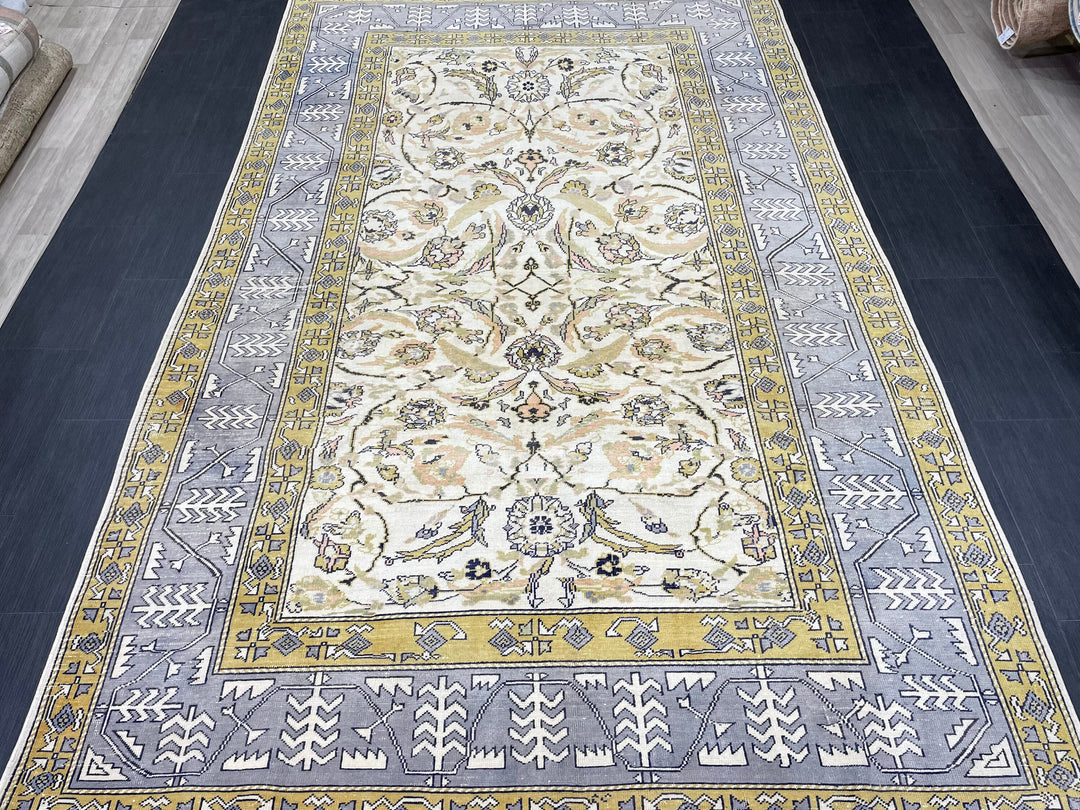 Beige Turkish Runner Rug 6' 4" x 10' 6" Hand-Knotted detail