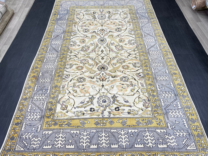 Beige Turkish Runner Rug 6' 4" x 10' 6" Hand-Knotted detail