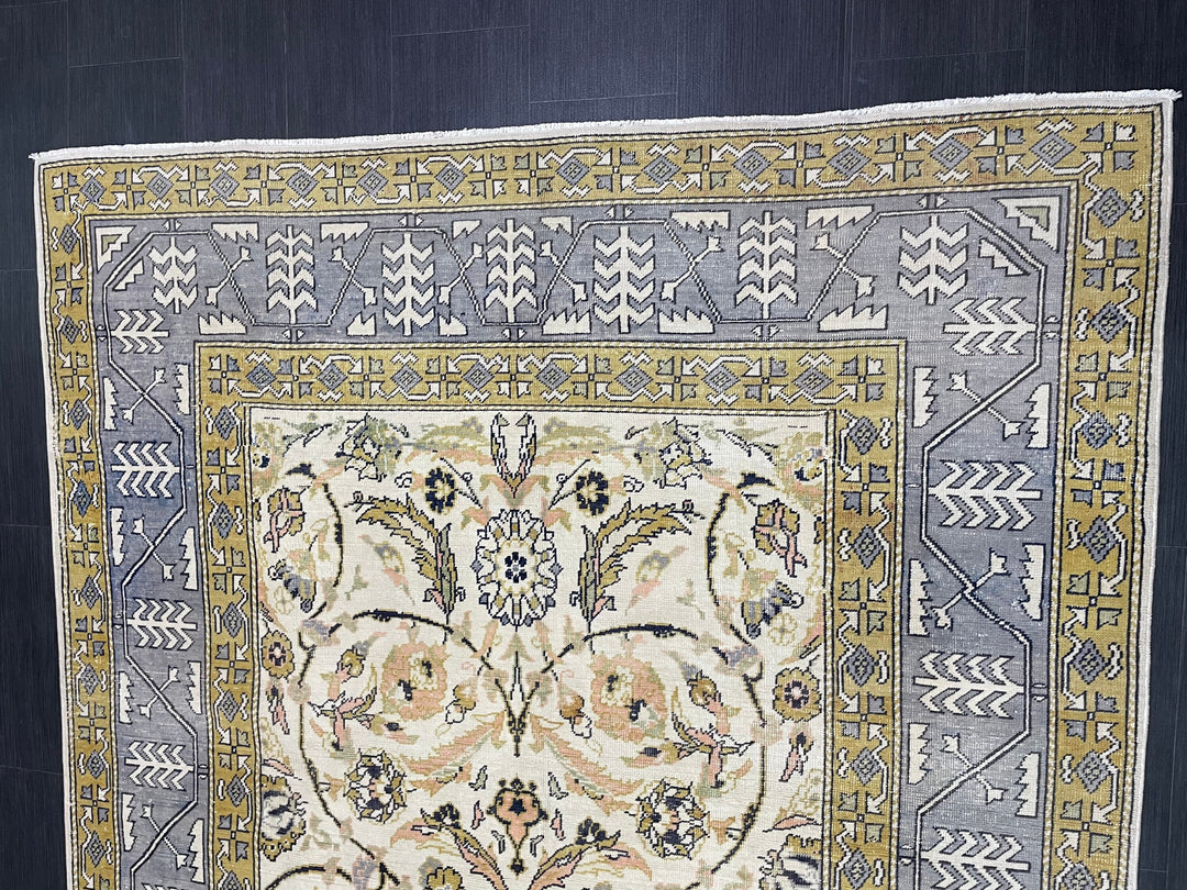 Beige Turkish Runner Rug 6' 4" x 10' 6" Hand-Knotted view