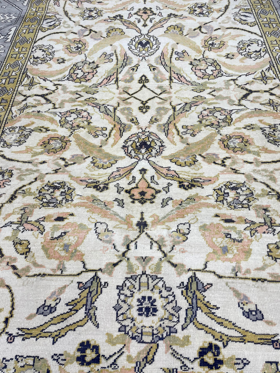 Beige Turkish Runner Rug 6' 4" x 10' 6" Hand-Knotted pattern