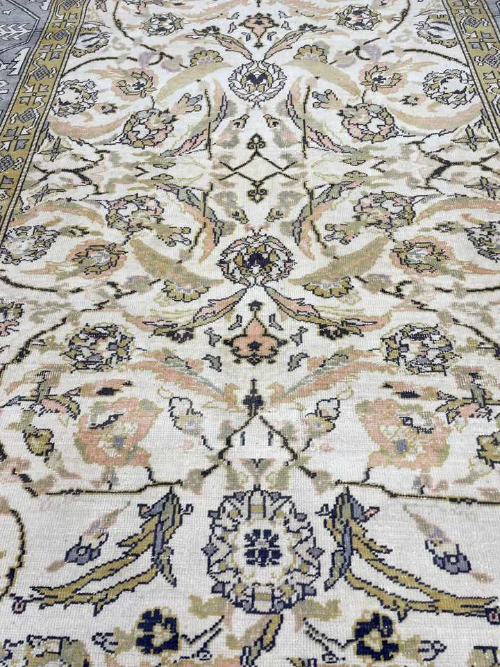 Beige Turkish Runner Rug 6' 4" x 10' 6" Hand-Knotted pattern