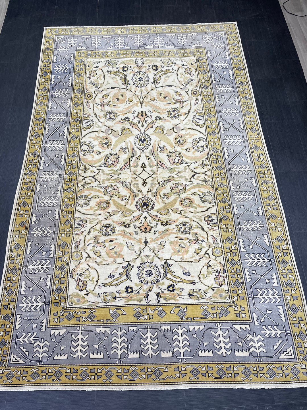 Beige Turkish Runner Rug 6' 4" x 10' 6" Hand-Knotted field