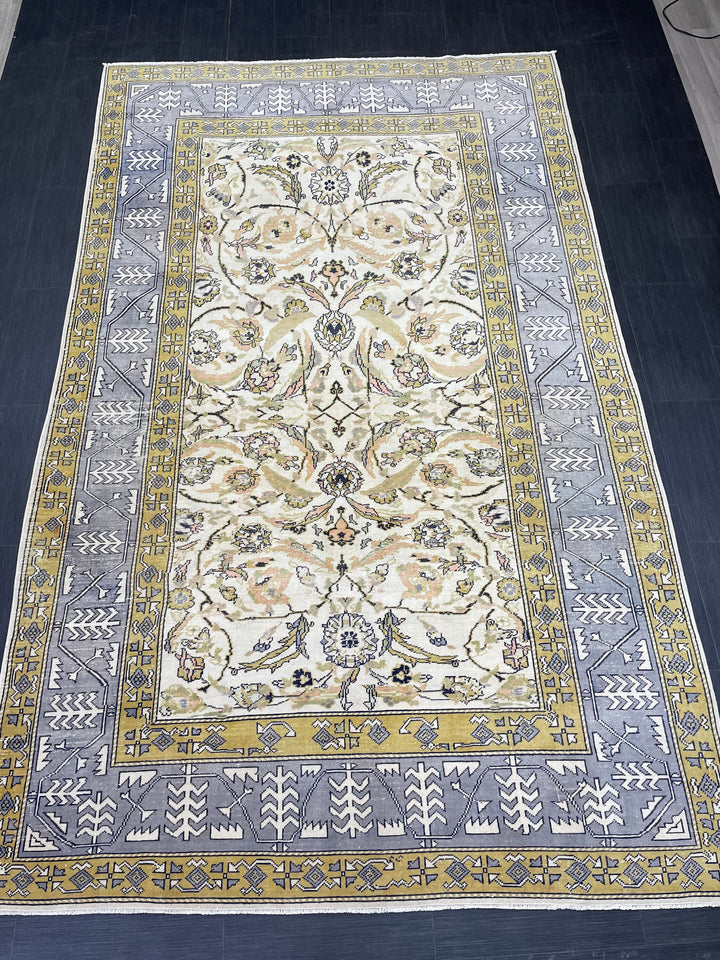 Beige Turkish Runner Rug 6' 4" x 10' 6" Hand-Knotted field