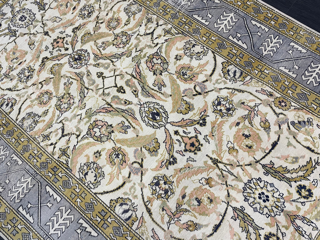 Beige Turkish Runner Rug 6' 4" x 10' 6" Hand-Knotted texture