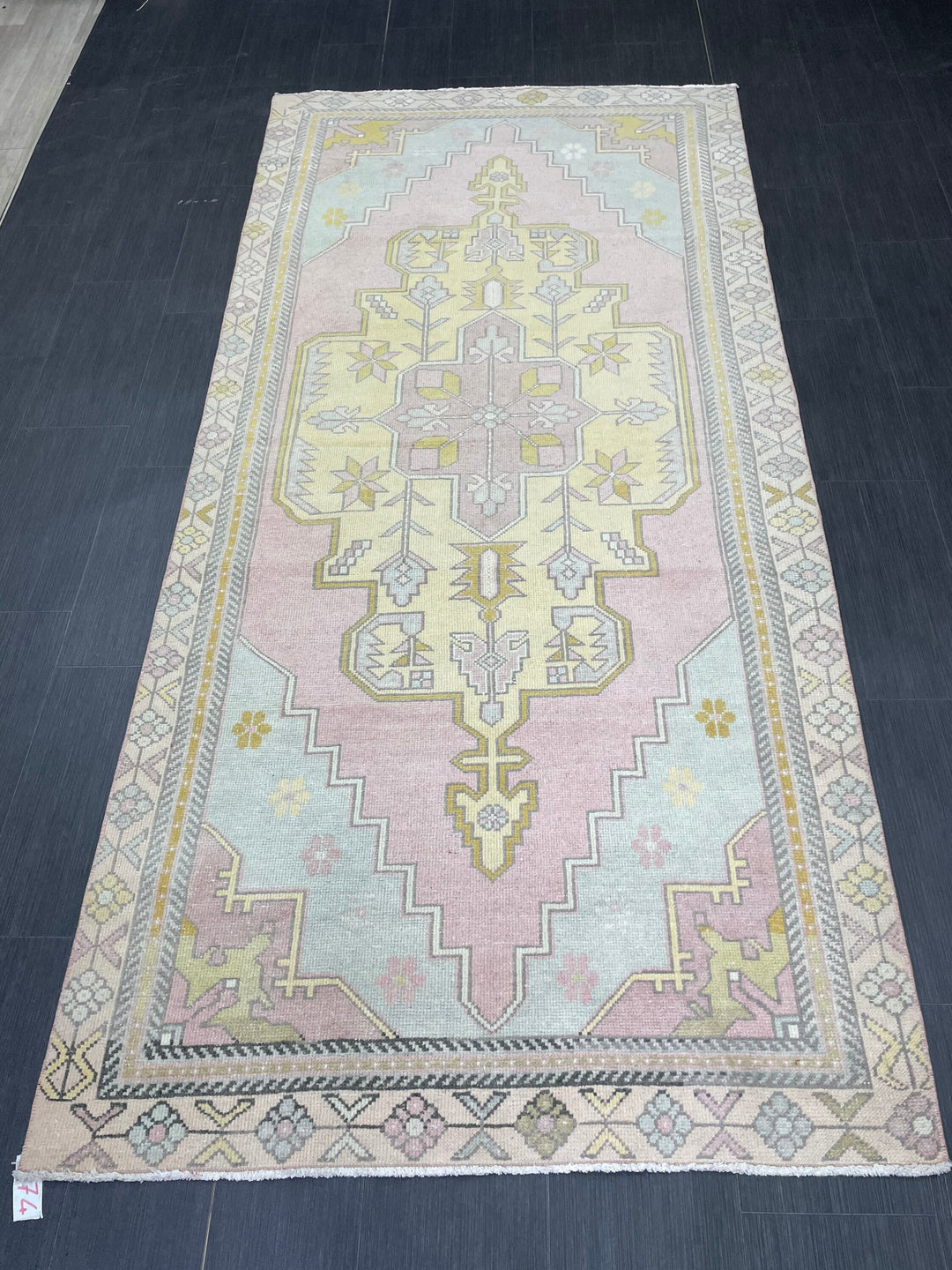 Beige Turkish Oushak Rug 4' 2" x 9' Hand-Knotted detail