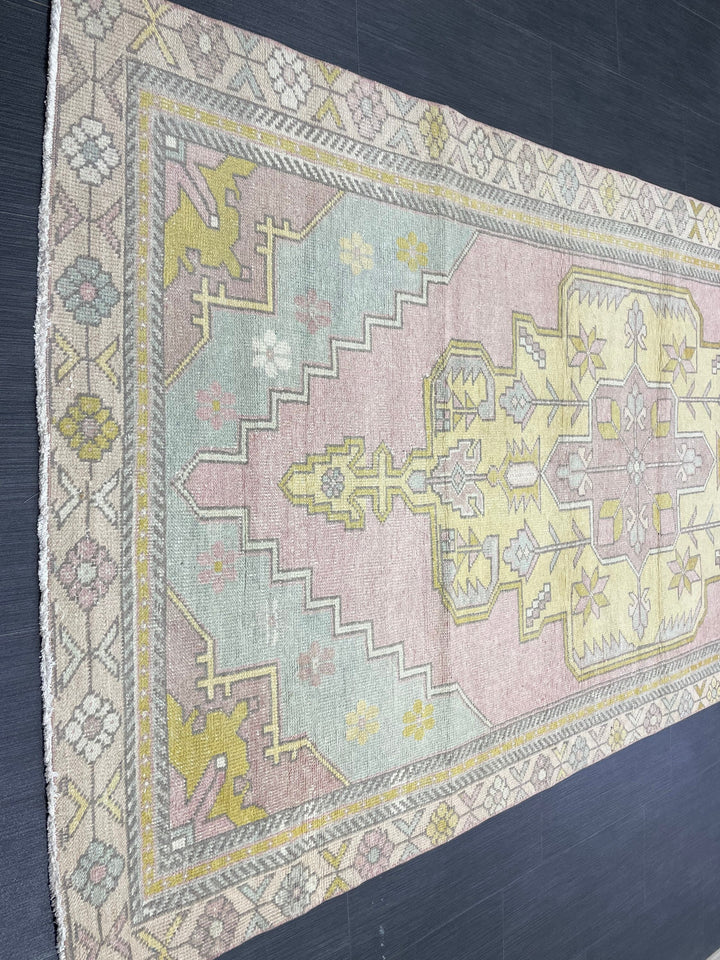 Beige Turkish Oushak Rug 4' 2" x 9' Hand-Knotted reverse