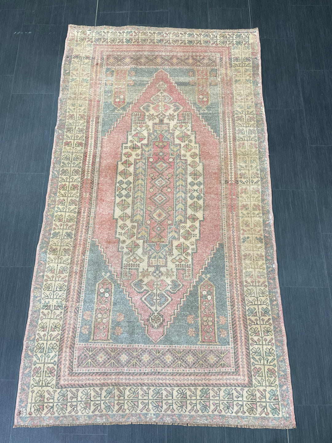Beige Turkish Oushak Rug 3' 10" x 7' Hand-Knotted close-up