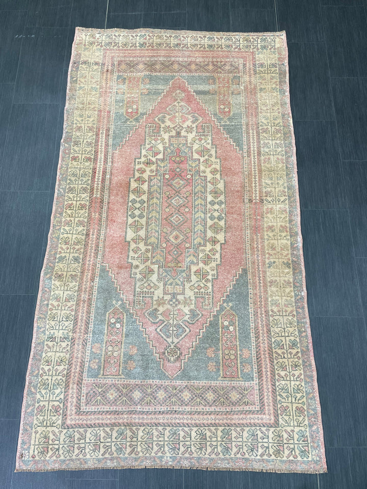 Beige Turkish Oushak Rug 3' 10" x 7' Hand-Knotted close-up
