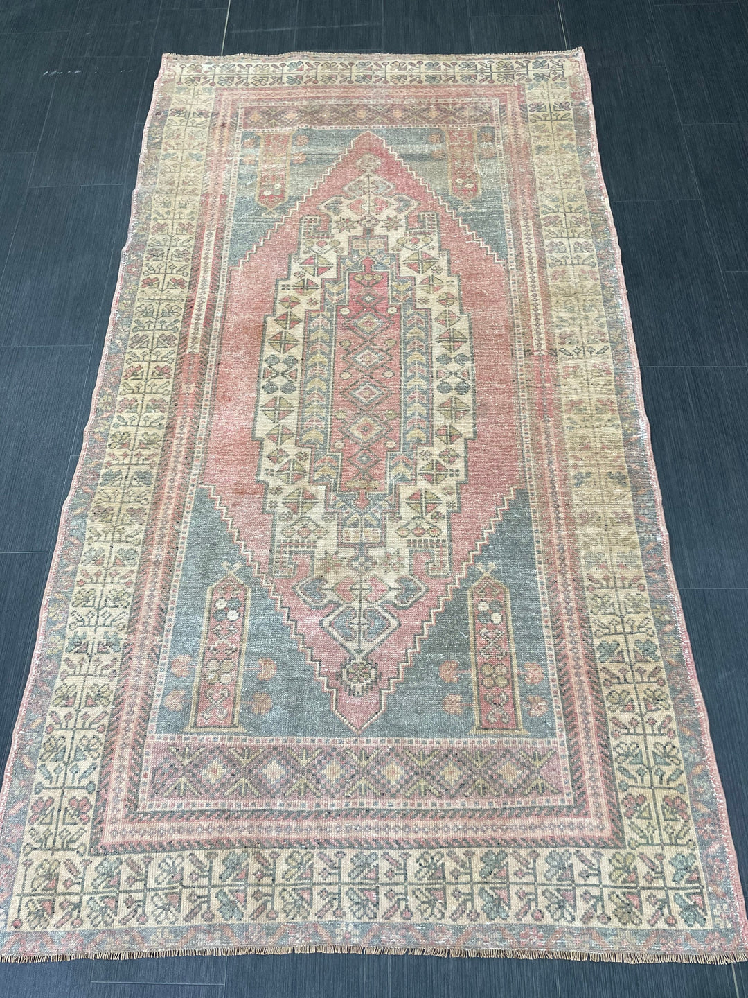 Beige Turkish Oushak Rug 3' 10" x 7' Hand-Knotted field
