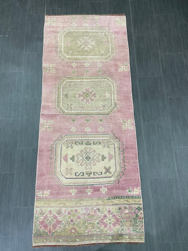 Beige Turkish Runner Rug 2' 11" x 7' 5" Hand-Knotted field