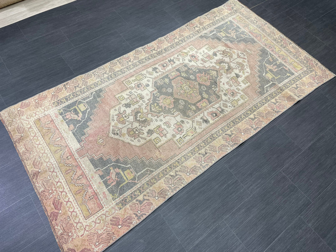 Beige Turkish Oushak Rug 3' 8" x 7' 4" Hand-Knotted