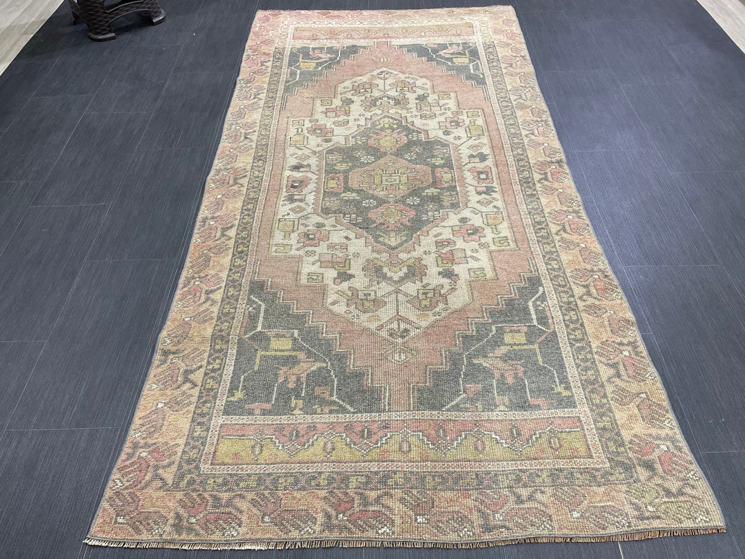 Beige Turkish Oushak Rug 3' 8" x 7' 4" Hand-Knotted close-up