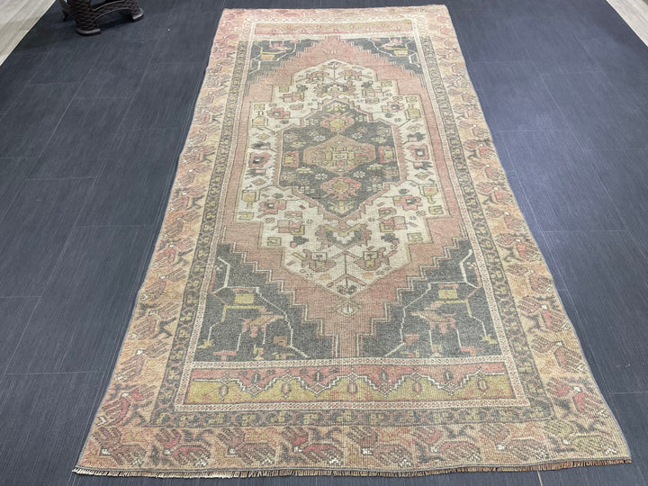 Beige Turkish Oushak Rug 3' 8" x 7' 4" Hand-Knotted close-up