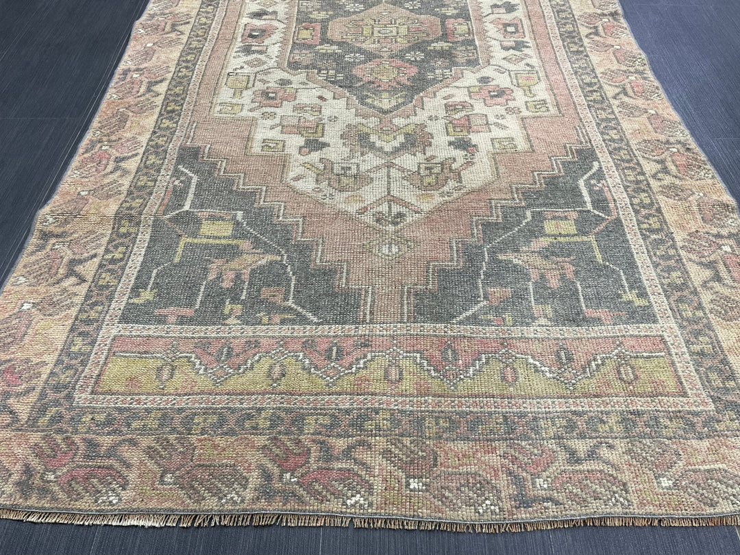 Beige Turkish Oushak Rug 3' 8" x 7' 4" Hand-Knotted texture