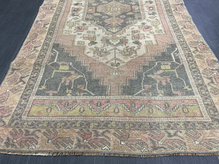 Beige Turkish Oushak Rug 3' 8" x 7' 4" Hand-Knotted texture
